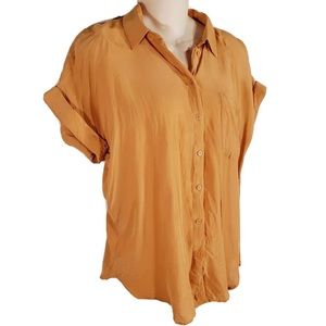 Satiny Orange Short Sleeve Button Down